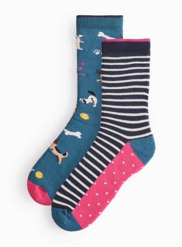 Multi-coloured Dog Ankle Welly Socks 2-Pack 3-5